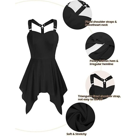 𝅺BLACK Scarlet Tank Top Spaghetti Strap Camisole Chiffon Sleeveless Halter NWT - Picture 4 of 5